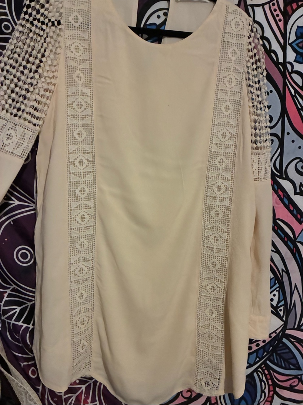 Beautiful ASTR the label Women’s Cream Crochet-Trim Long Sleeve Dress